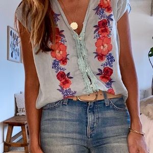 FREE PEOPLE Floral Top - Vintage Inspired